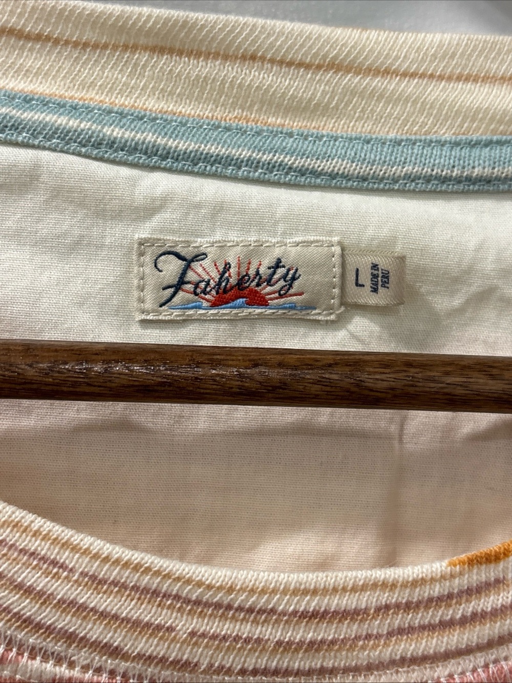 Faherty Women’s Sunwashed Slub Crewneck Size Large Stripe Landscape Organic NWOT - Picture 4 of 7
